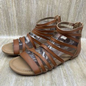 Torrid Gladiator Sandals Strappy Cognac Brown Vegan Leather Strappy Shoes Sz 10